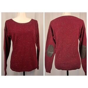 GARNET HILL S‎ Dark Red Wool Alpaca Blend Tweed Sweater Elbow Patches Academic
